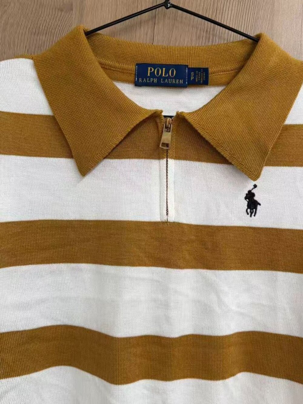 🤎Polo Ralph Lauren Mustard White Stripe Half Zip Collared Knit Top - Picture 5 of 5